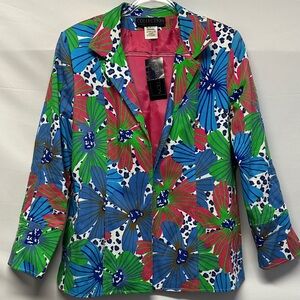 NWT Vintage 80s/90s Harve Benard Floral Blazer Jacket Hot Pink Lined 14